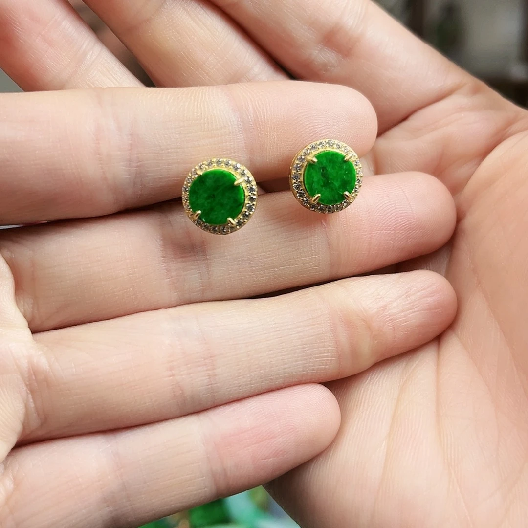 翡翠耳饰银S925镶嵌耳饰