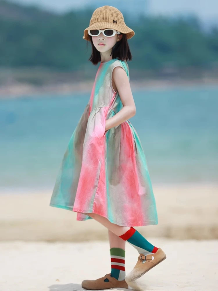 女童夏季连衣裙韩版2025新款中大童无袖背心裙子夏装儿童装公主裙