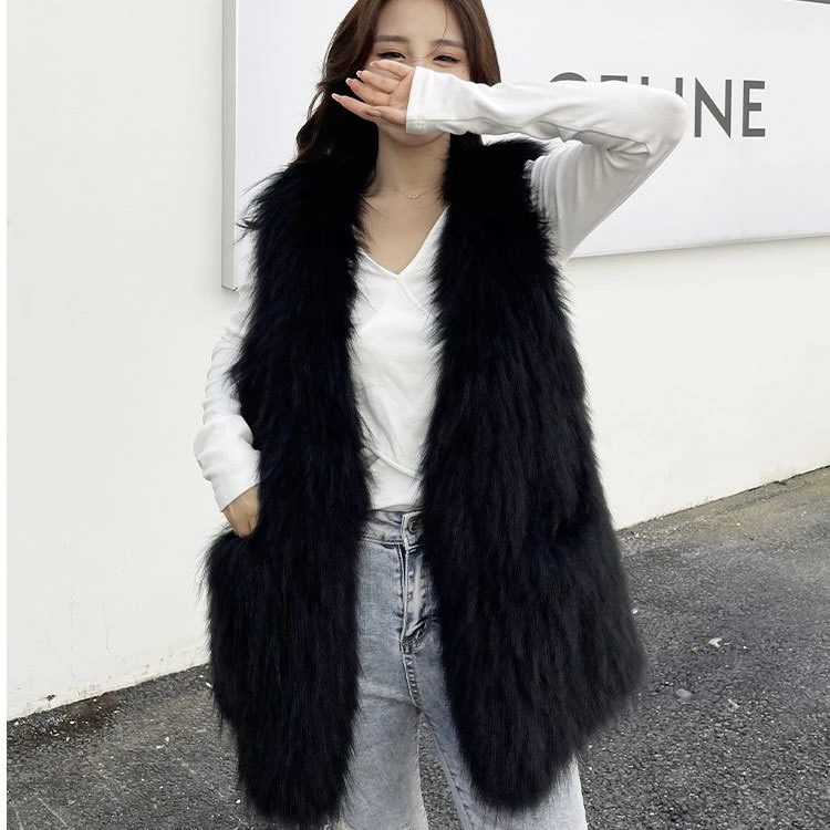 【FANG FANG】貉子毛双面编织皮草马甲女气质时尚背心年轻款女