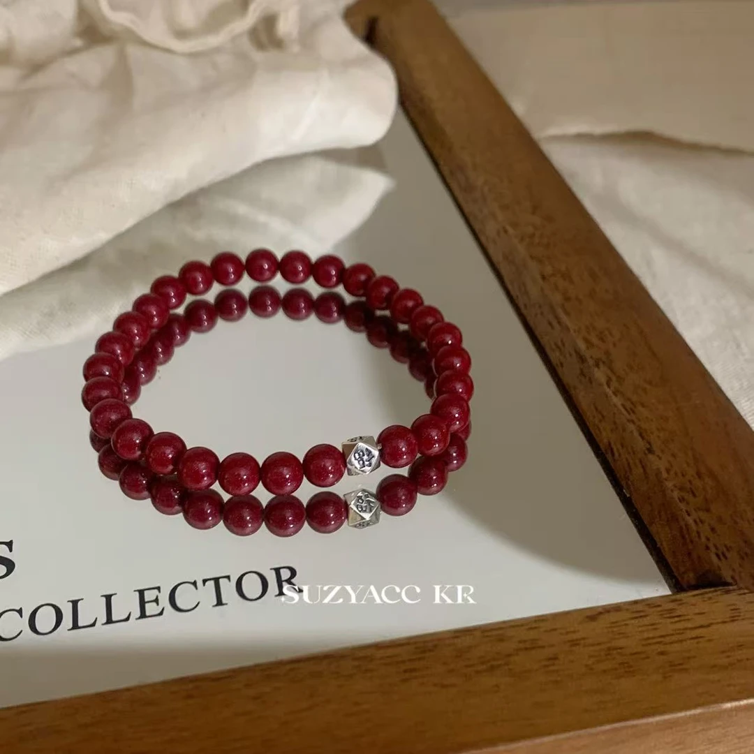 Suzyacc Kr 含辰砂工艺品925银朱砂手链DC0330