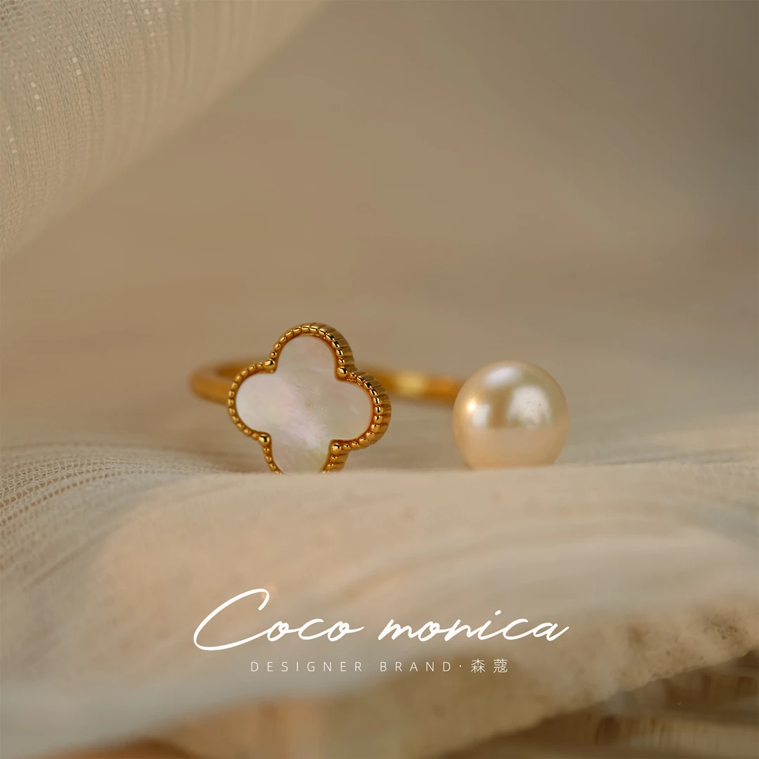 【小霞珠宝】四叶草淡水珍珠戒指 时尚百搭轻奢WE53