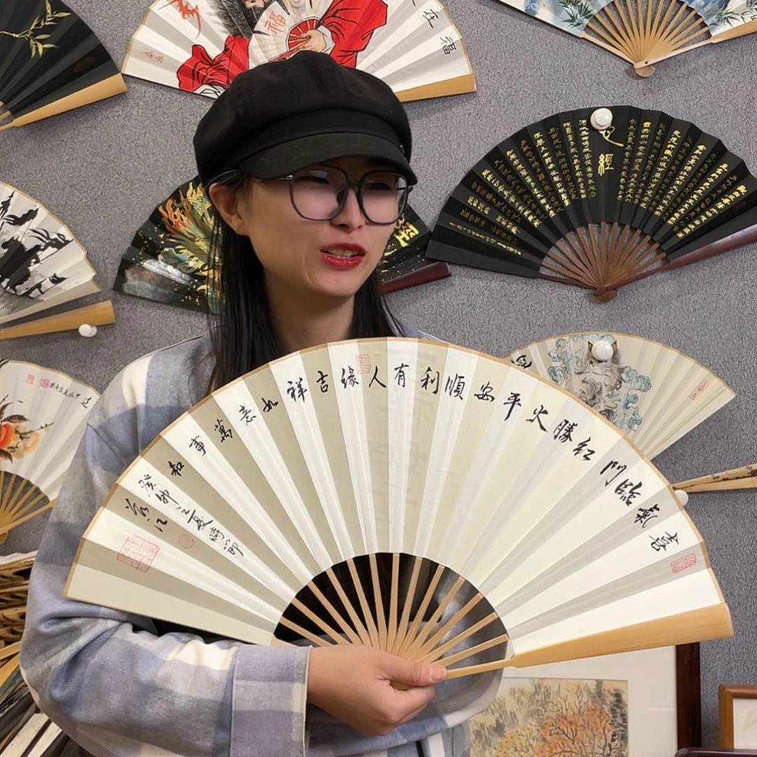 国画10寸玉竹-纯手绘-文玩扇骨（默认粘好）