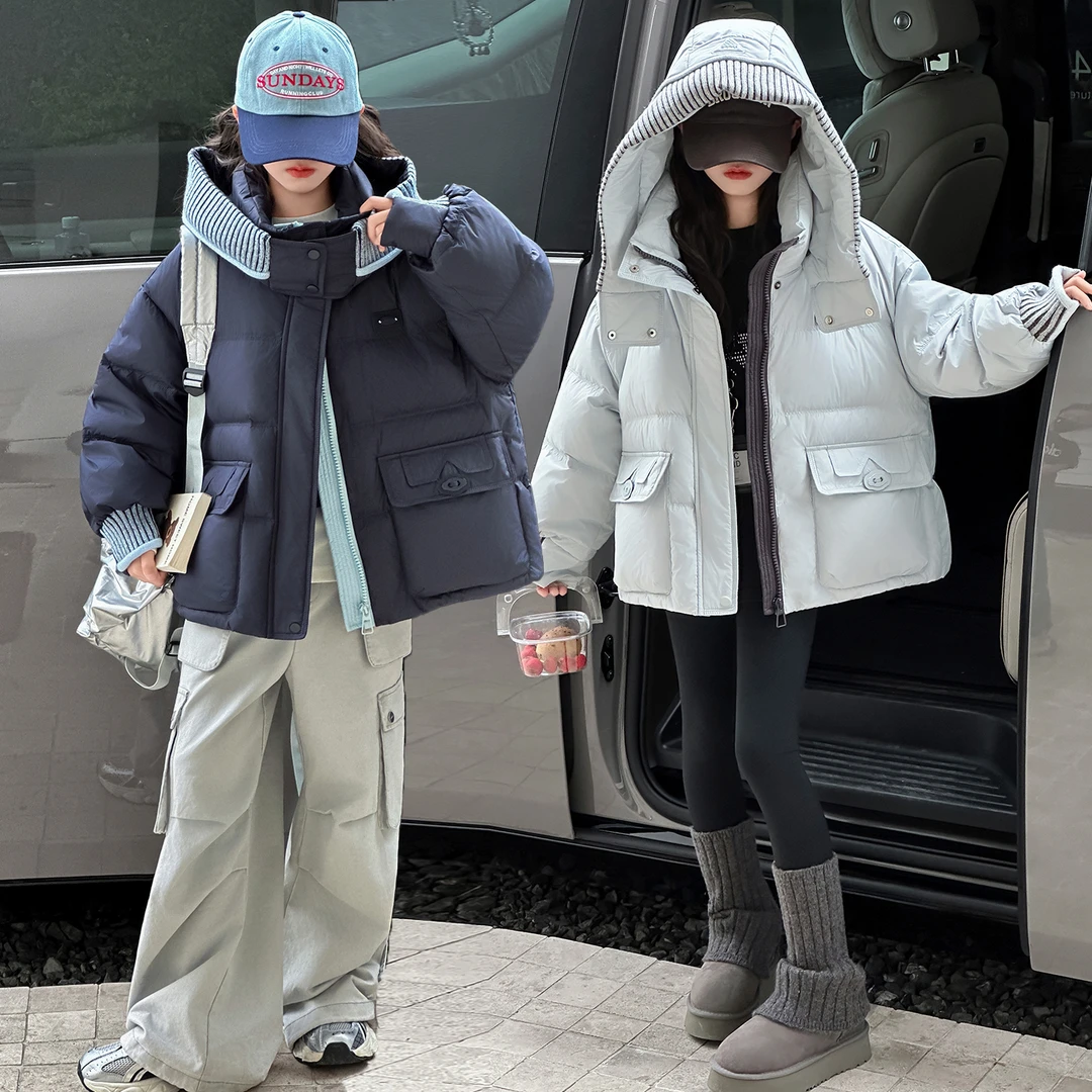 女童冬装洋气加厚棉衣2025新款女孩连帽中长款棉服女大童冬季棉袄