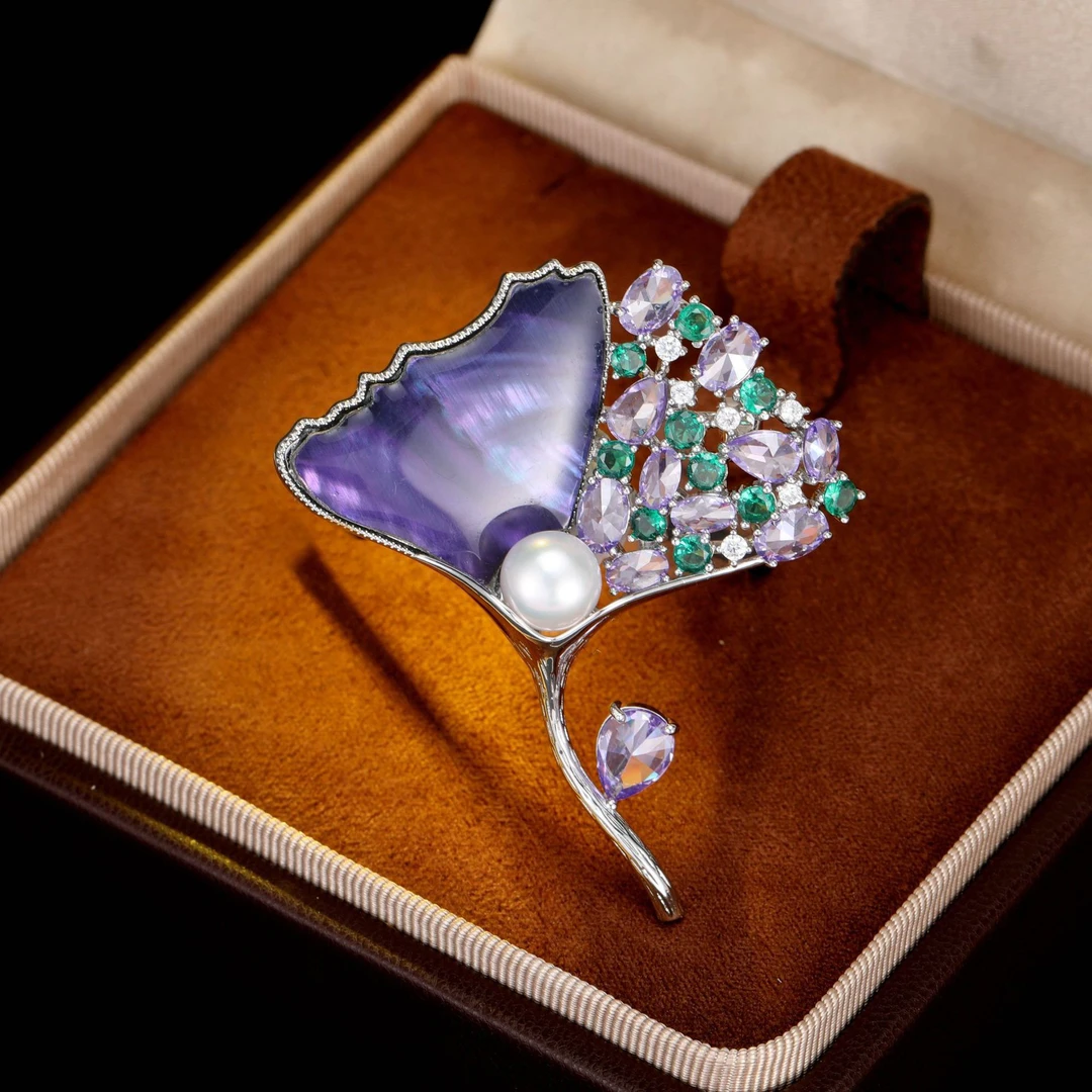 铜合金胸针 紫色银杏叶 轻奢百搭2025新款胸针