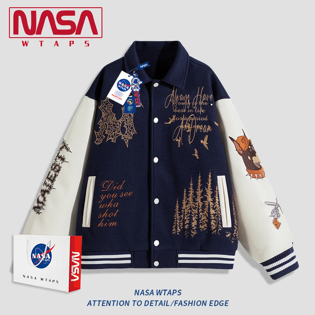 NASA WTAPS美式刺绣拼接夹克男款春秋潮牌情侣款飞行服休闲外套男