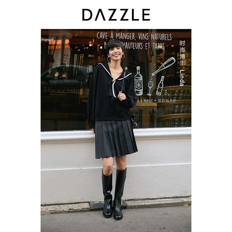 DAZZLE地素毛针织衫24海军风四季针织毛衫长袖2I4E4881A