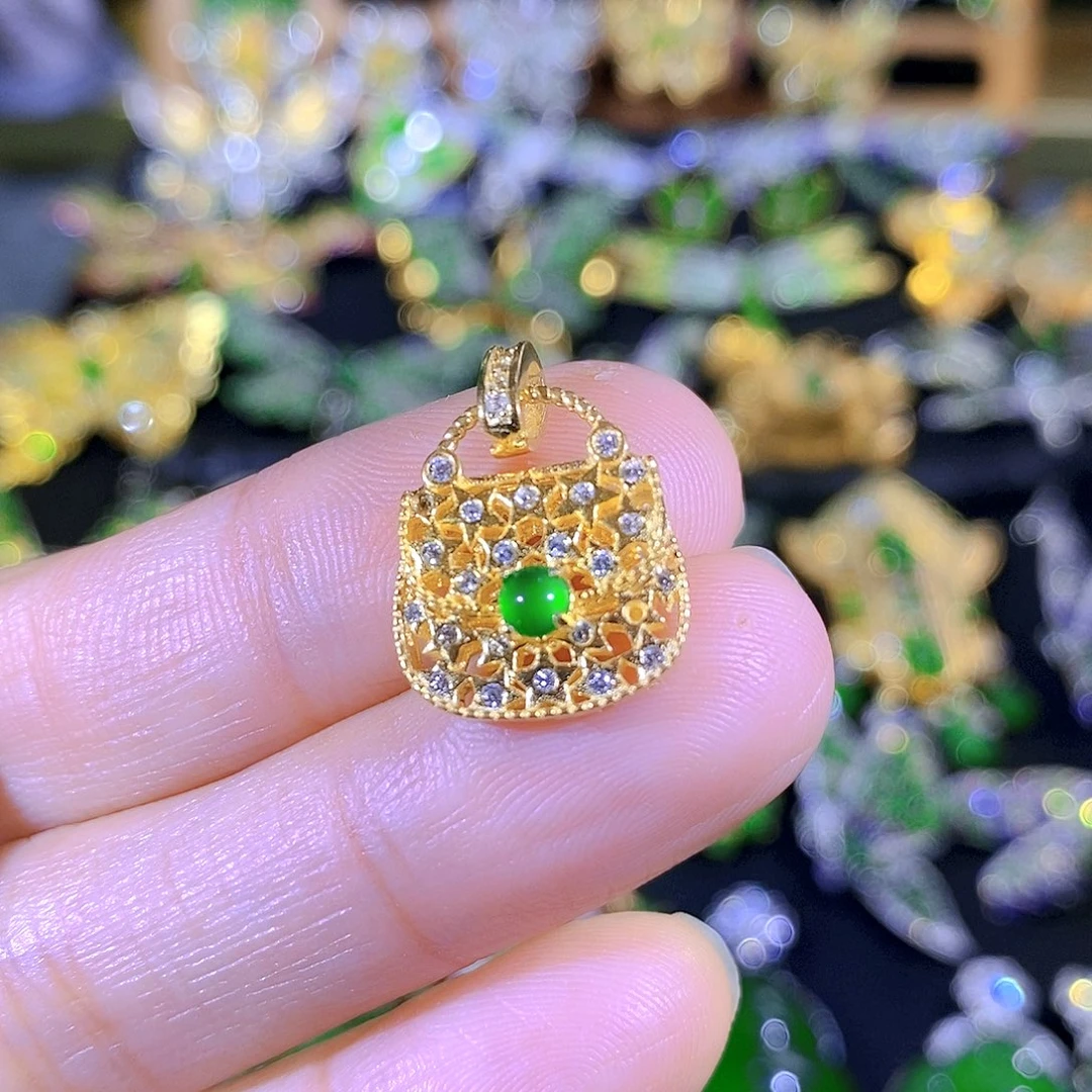 吊坠(不含链)银S925镶嵌翡翠