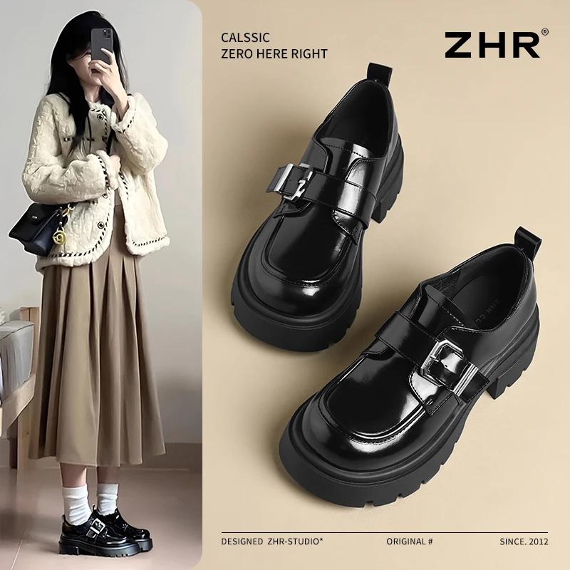 百搭英伦风小皮鞋女厚底圆头乐福鞋2025春秋新款休闲女鞋上班族