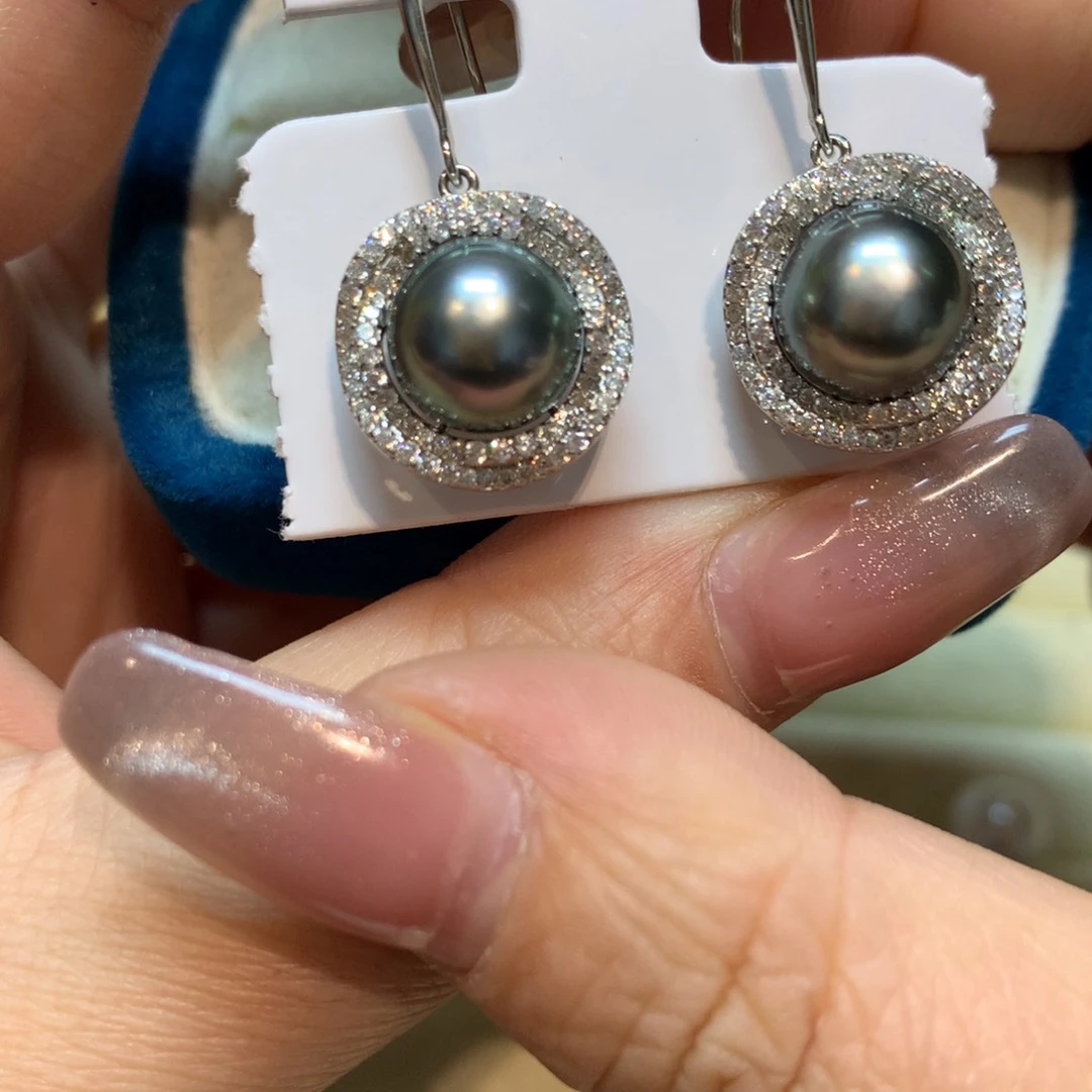 海水珍珠耳饰银S925镶嵌