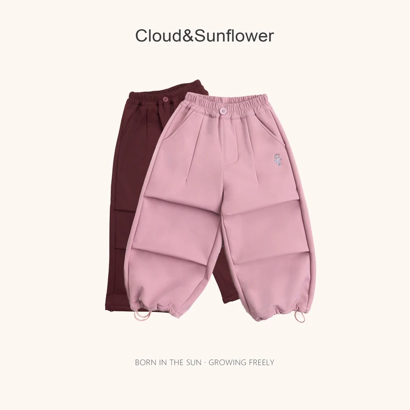 【云朵小葵】女童冬季小熊刺绣两道褶加厚束脚裤1114648