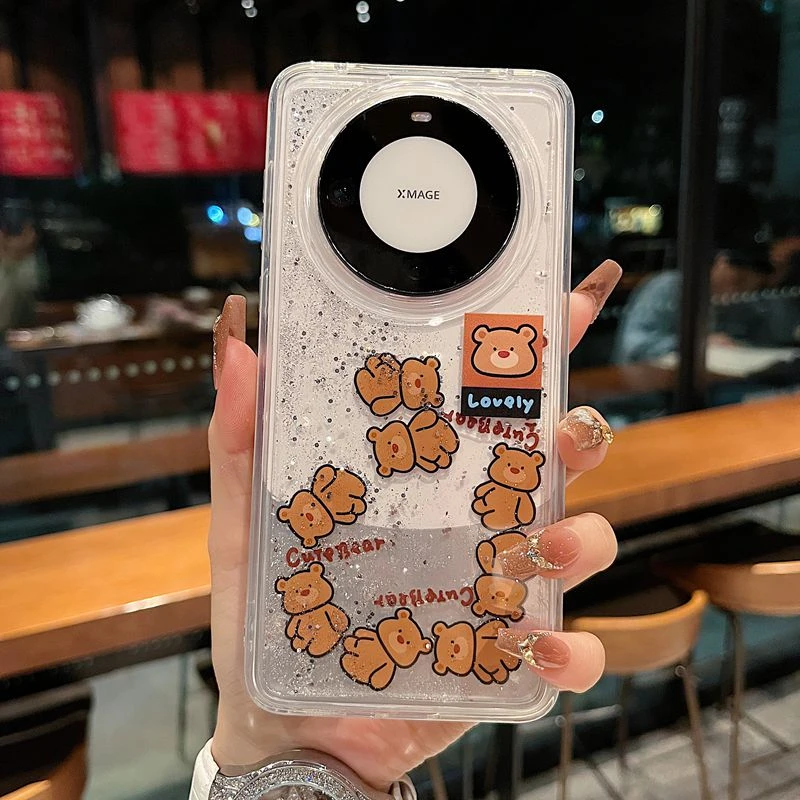 适用华为mate60系列苹果16promax新款壳P70pro卡通可爱小熊流动积