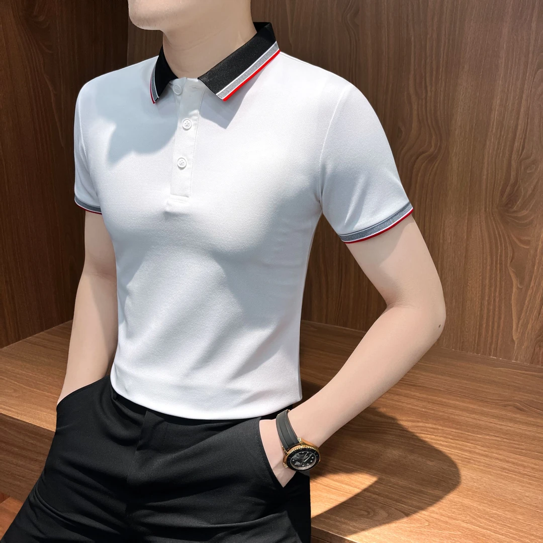 拼色短袖polo衫男款爆款2025新款夏季薄款商务休闲高级感潮奢T恤