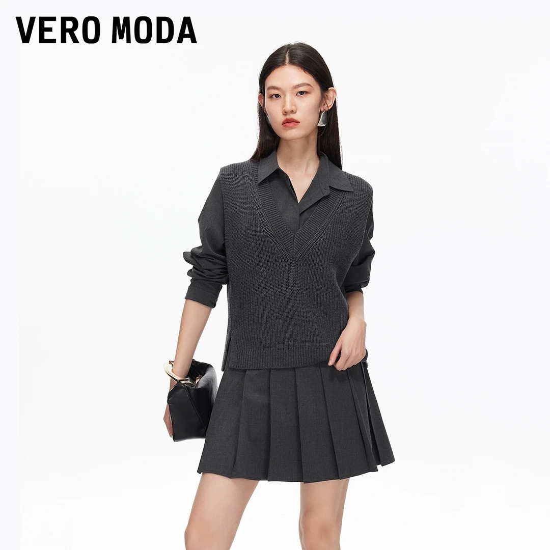 Vero Moda连衣裙2025秋季针织背心压褶老钱风松弛感女装时尚黑色