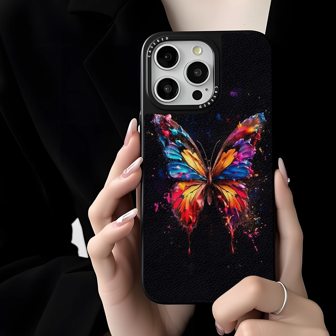 油画蝴蝶适用苹果16promax手机壳iphone15pro创意网红14p简约女神