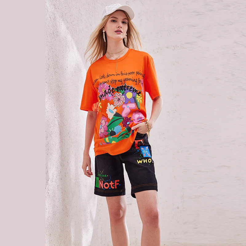 春夏新款印花中长款休闲T恤上衣 赫2237A