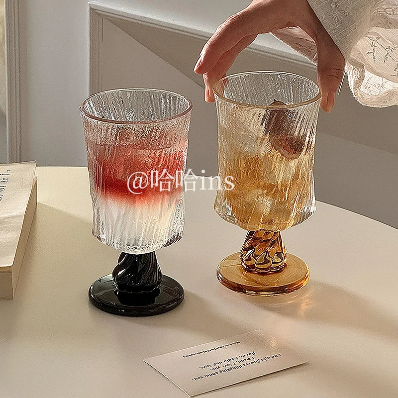 北欧宫廷风冰川高脚杯轻奢高级感红酒杯小众咖啡杯果汁杯饮品杯子