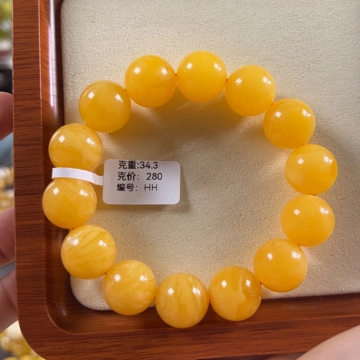 手串蜜蜡未镶嵌16mm焦皮同料满蜡飘花精工圆珠手串hh