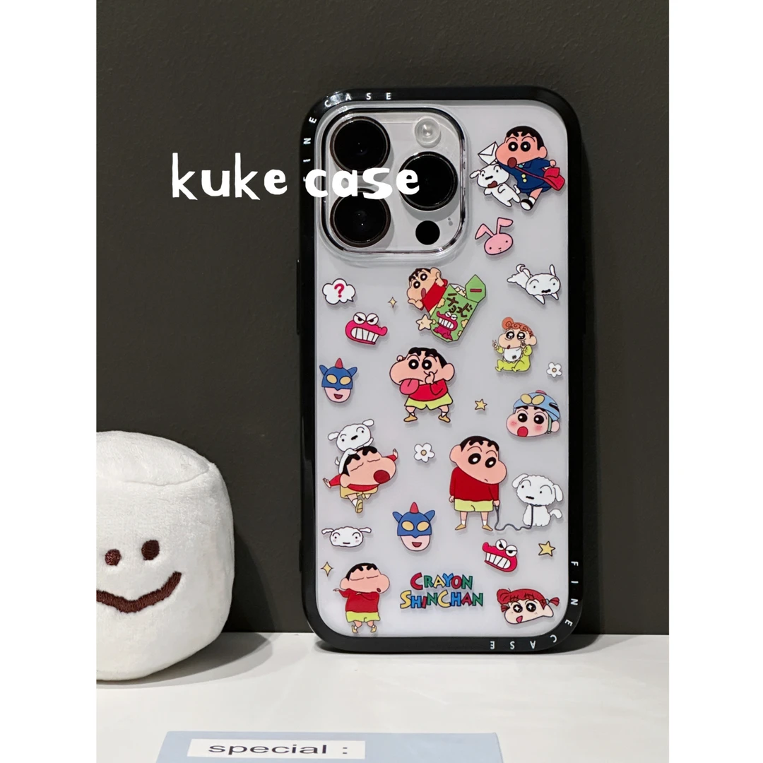 【适用苹果】ins可爱蜡笔小新透明黑边亚克力手机壳iPhone16Pro