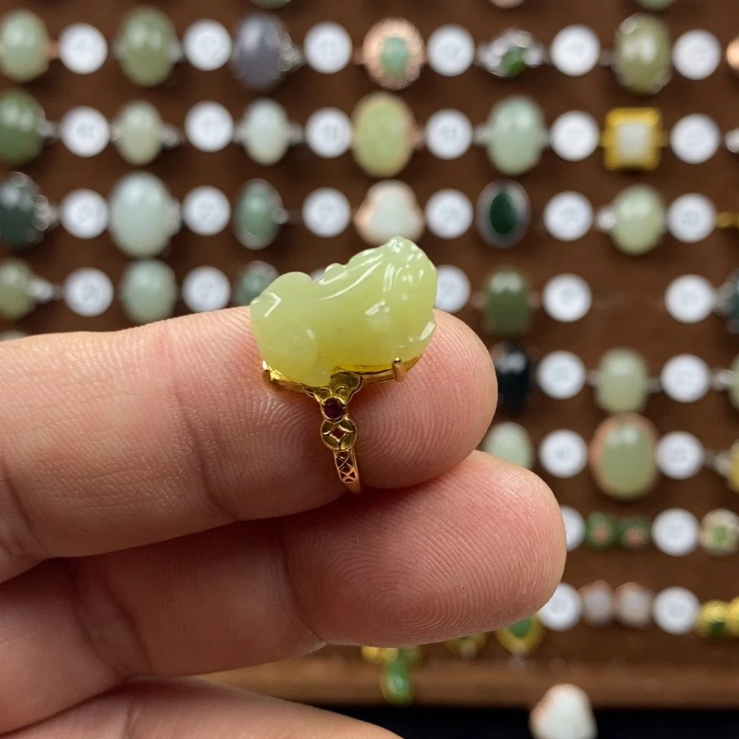 和田玉（黄玉）戒指银S925镀金镶嵌