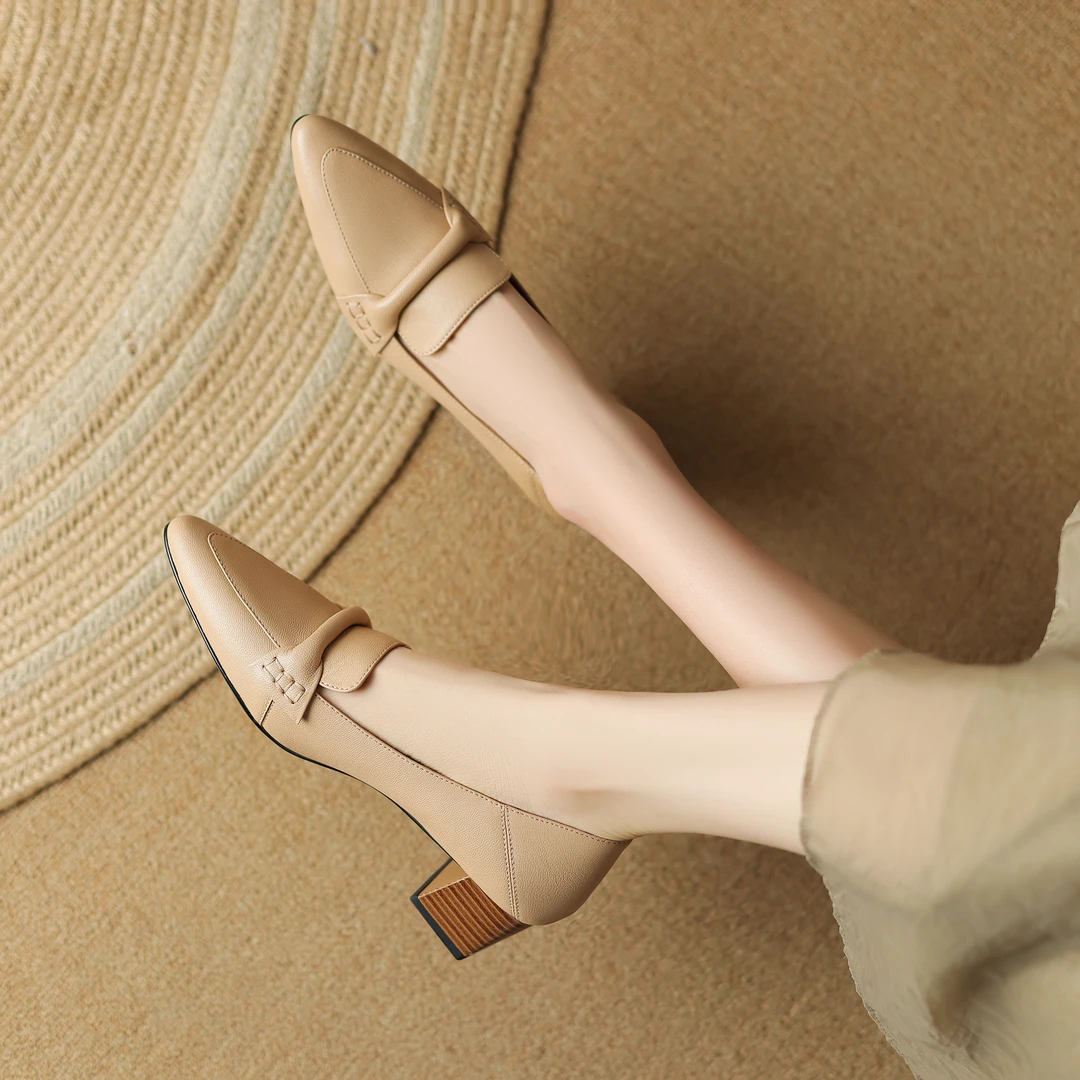 半坊手工女鞋|34-41|4.5cm|夏上新复古粗跟中跟浅口尖头百搭单鞋