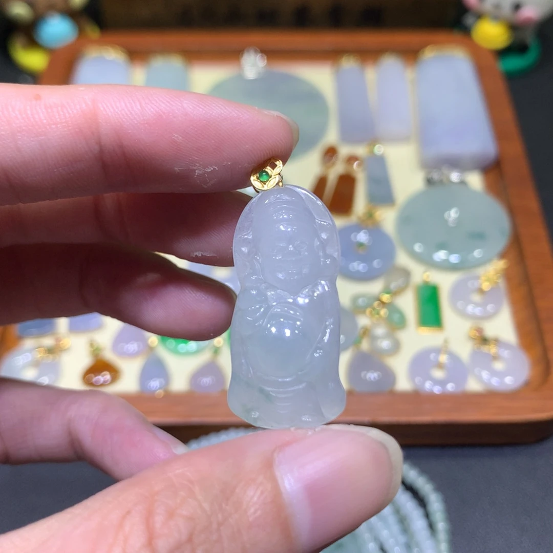 吊坠(不含链)18K金镶嵌翡翠