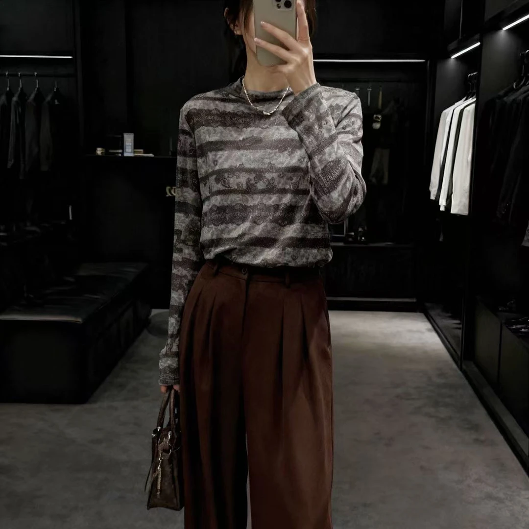 L胸102-150长64立体浮雕植绒套头弹力高级感T恤上衣 3406