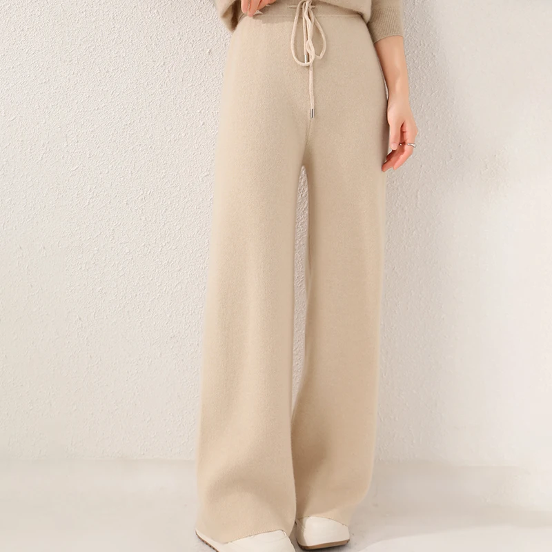 2024冬季新款针织打底羊毛阔腿裤子宽松显瘦高腰羊绒加厚女子外穿