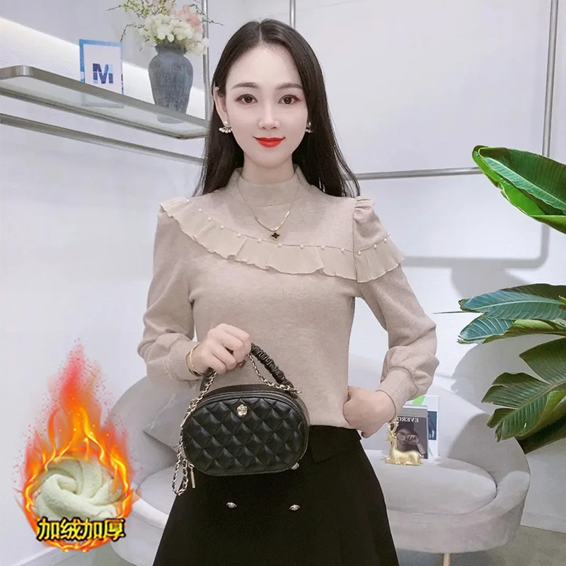 加绒加厚半高领打底衫女2024秋冬季新款洋气显瘦保暖内搭百搭上衣