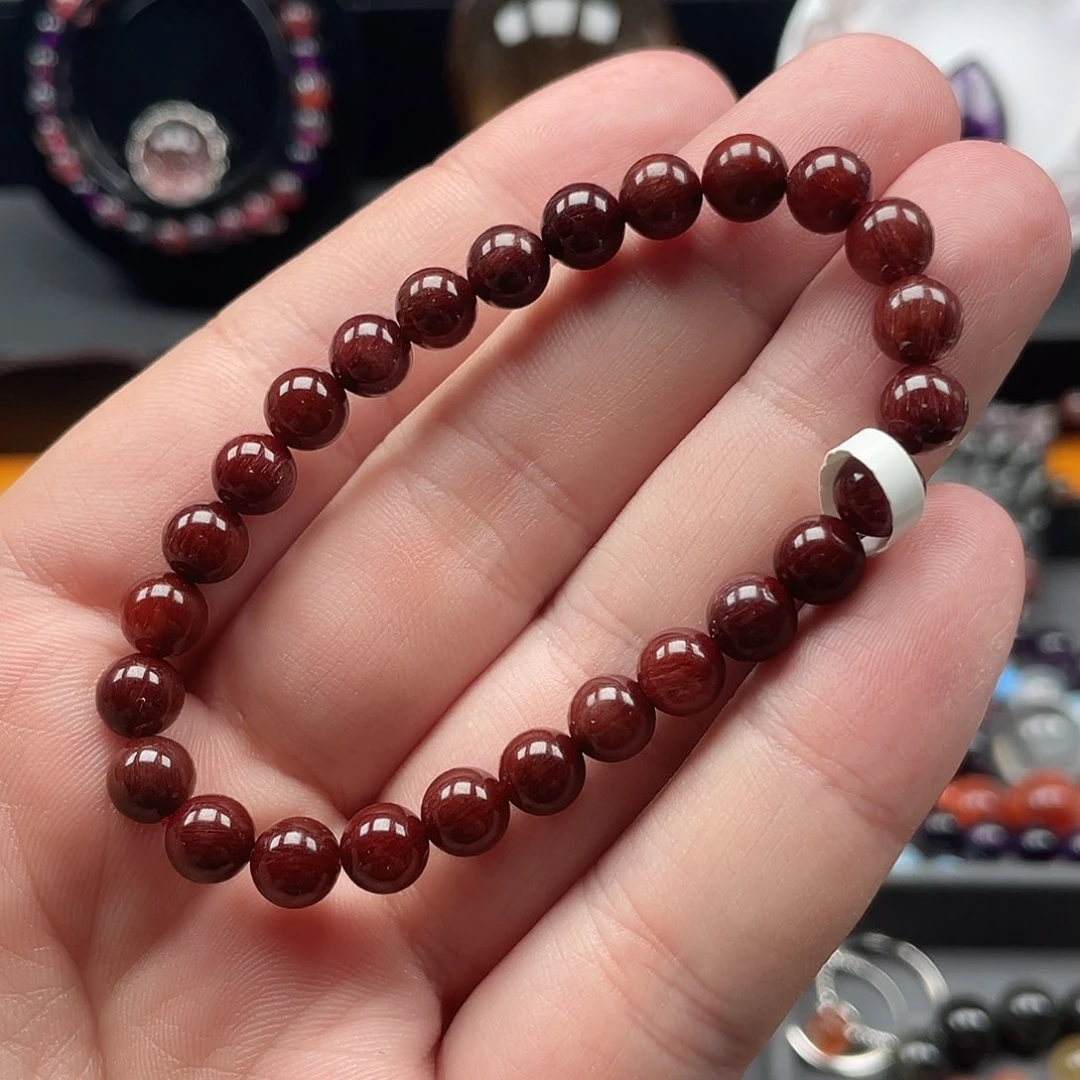 红发晶手链6.5mm左右未镶嵌水晶