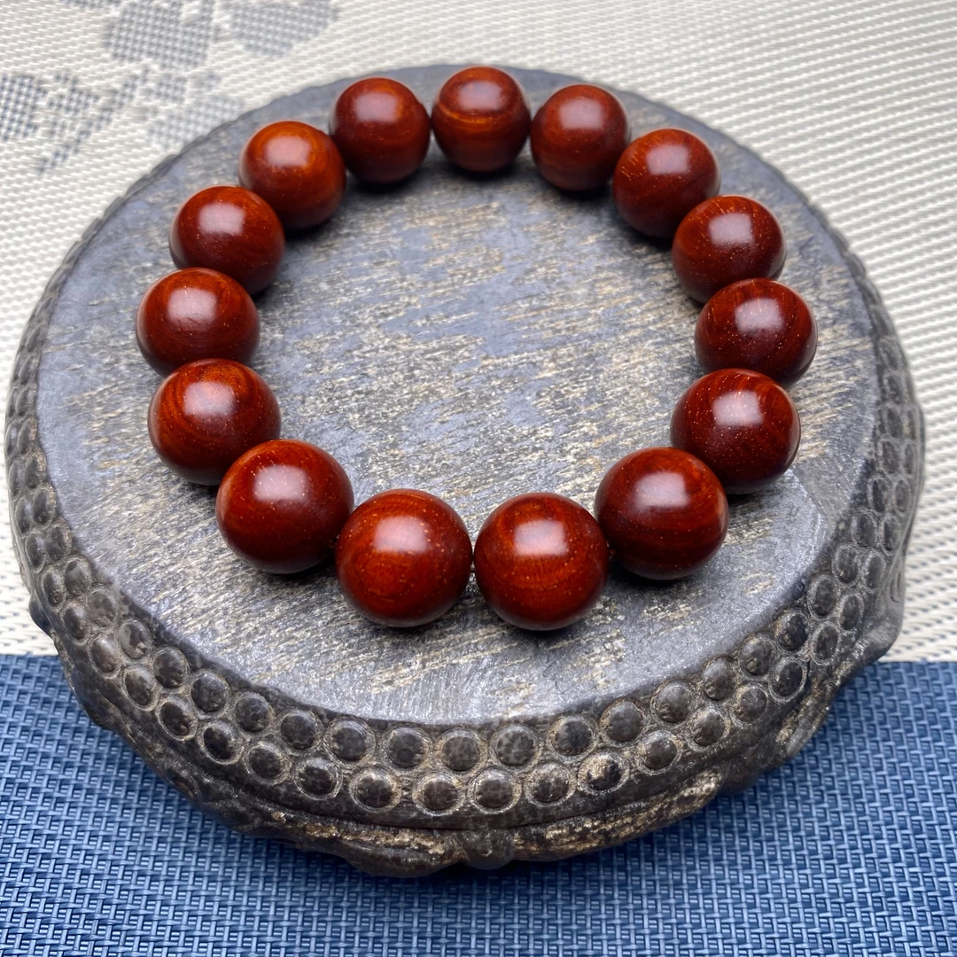 原汁原味1.5cm 5星+鳞底泥料金星印度小叶紫檀盘玩佛珠念珠木串