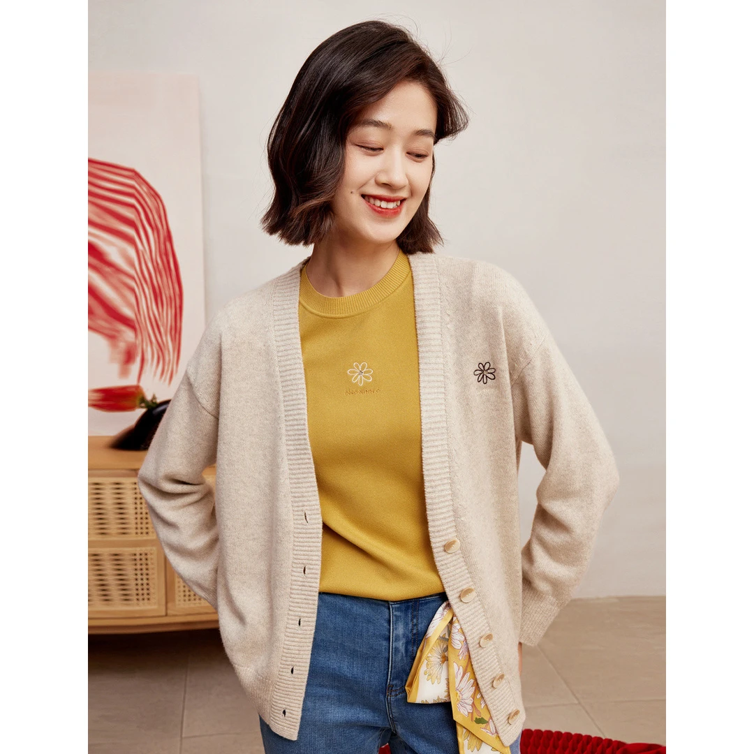 【众心专享价】雏菊绣花通勤百搭针织开衫外套EI00250V1/EI00249E5