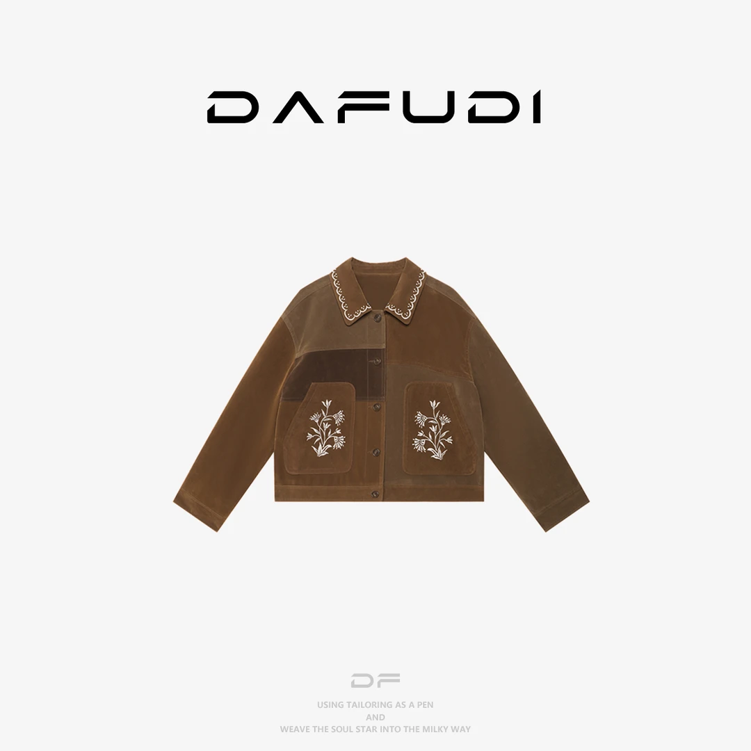 COCO FEFH  25秋季宽松休闲复古撞色绣花拼接夹克女短外套Z7419