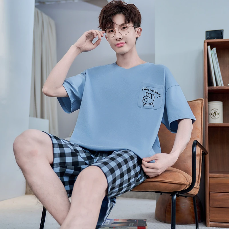 睡衣男款夏季纯棉短袖薄款可外穿潮青少年卡通男士家居服宽松夏款