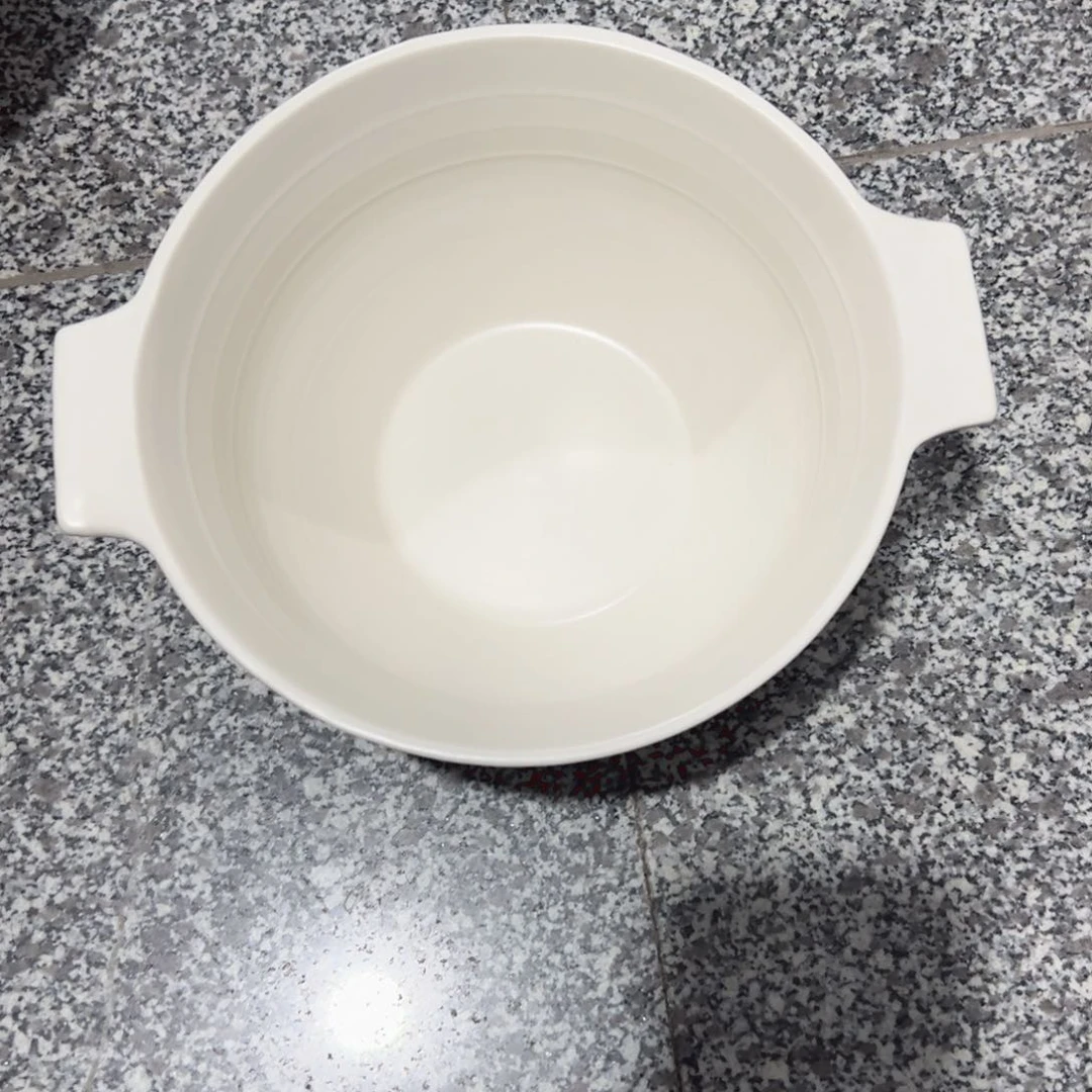 瓷_*华奶昔白螺纹双耳汤碗微瑕