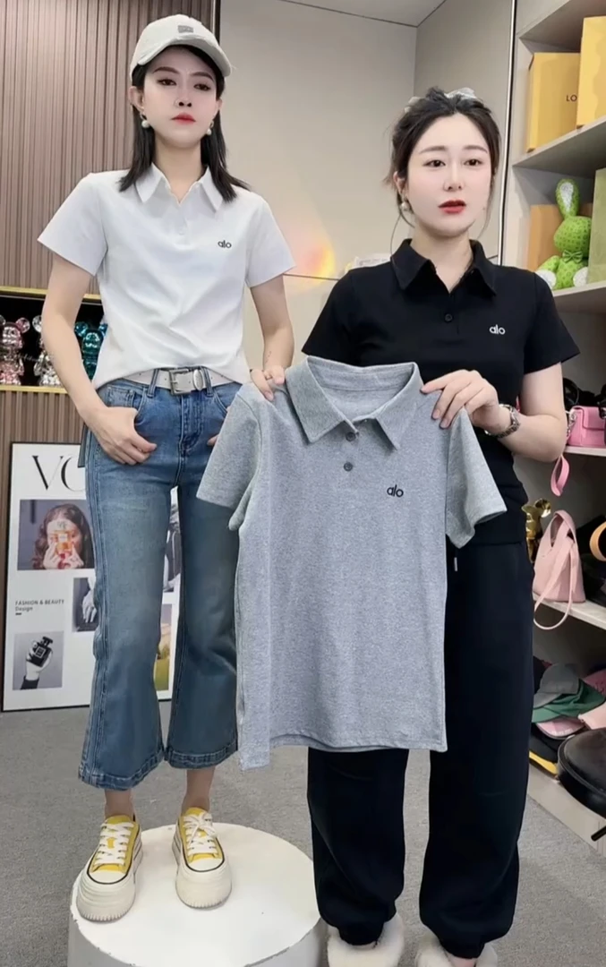 气质美式学院风polo领翻领短袖T恤女25春夏刺绣显瘦上衣打底潮ins