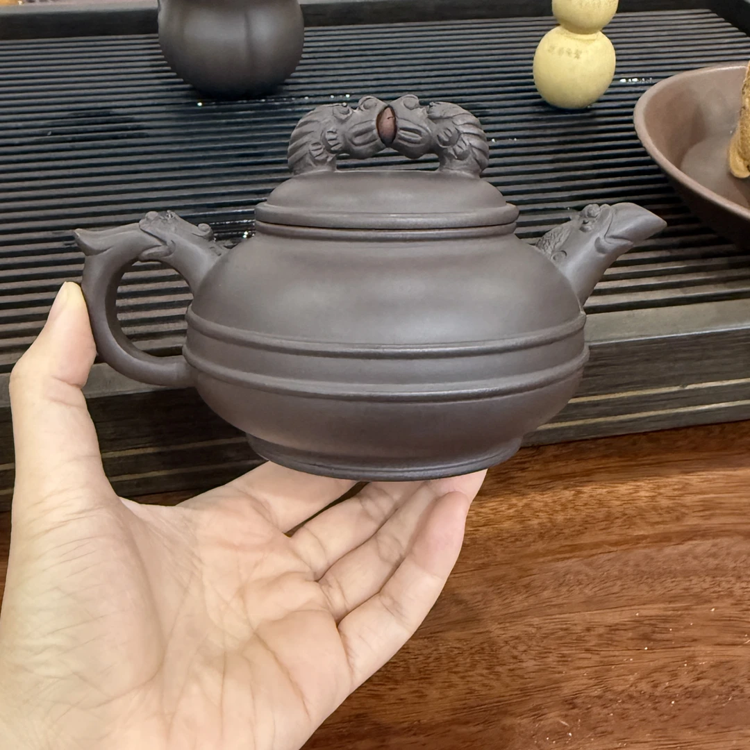 【贯斗双龙•深紫泥】250cc半手工紫砂壶
