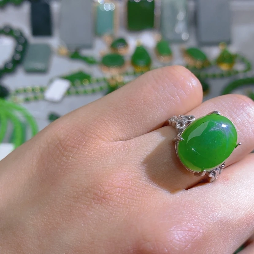 【闪购商品】和田玉（碧玉）戒指银S925镶嵌