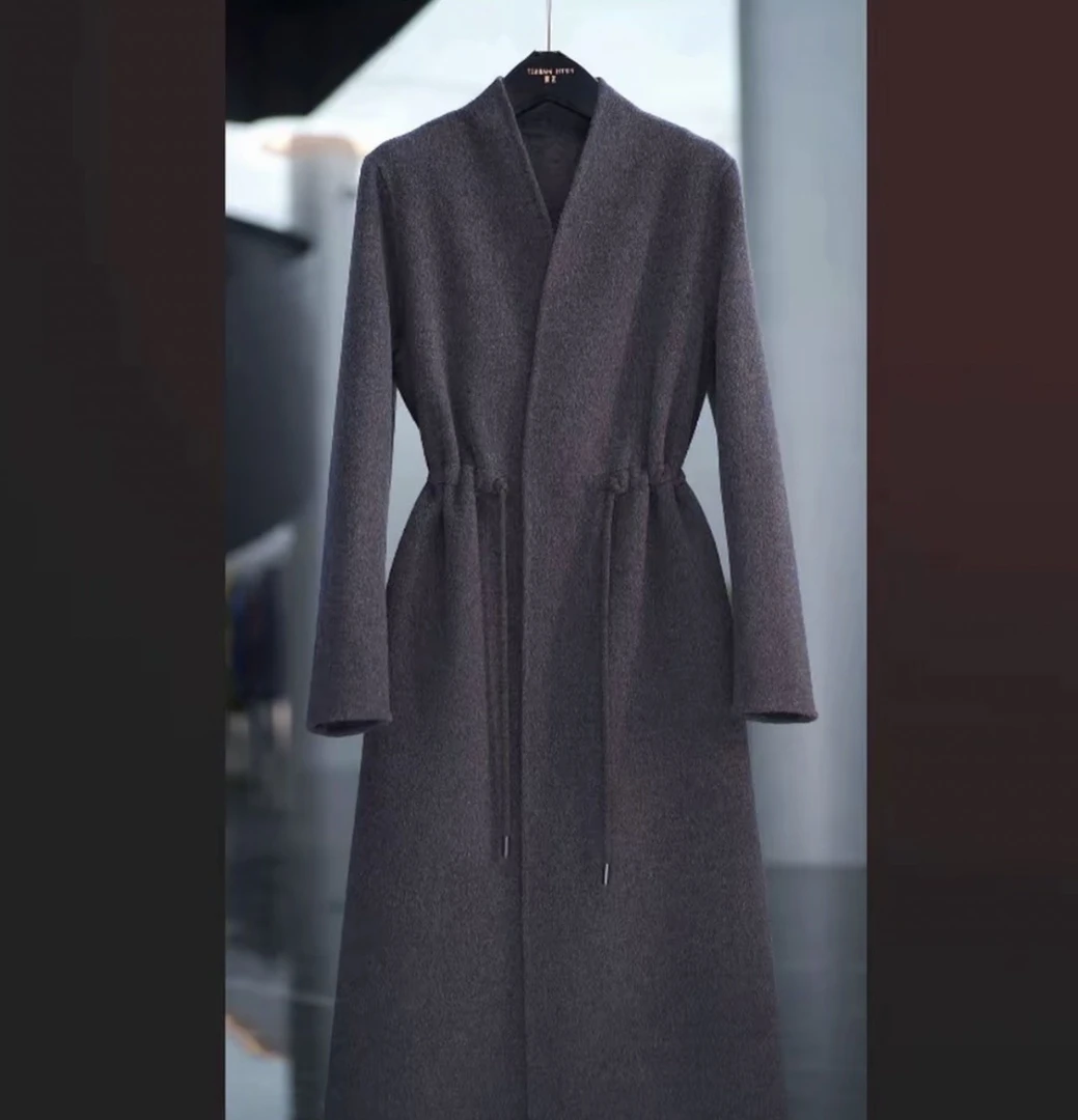 高级感大衣2025新款系带气质中长宽松修身羊毛呢外套9251#