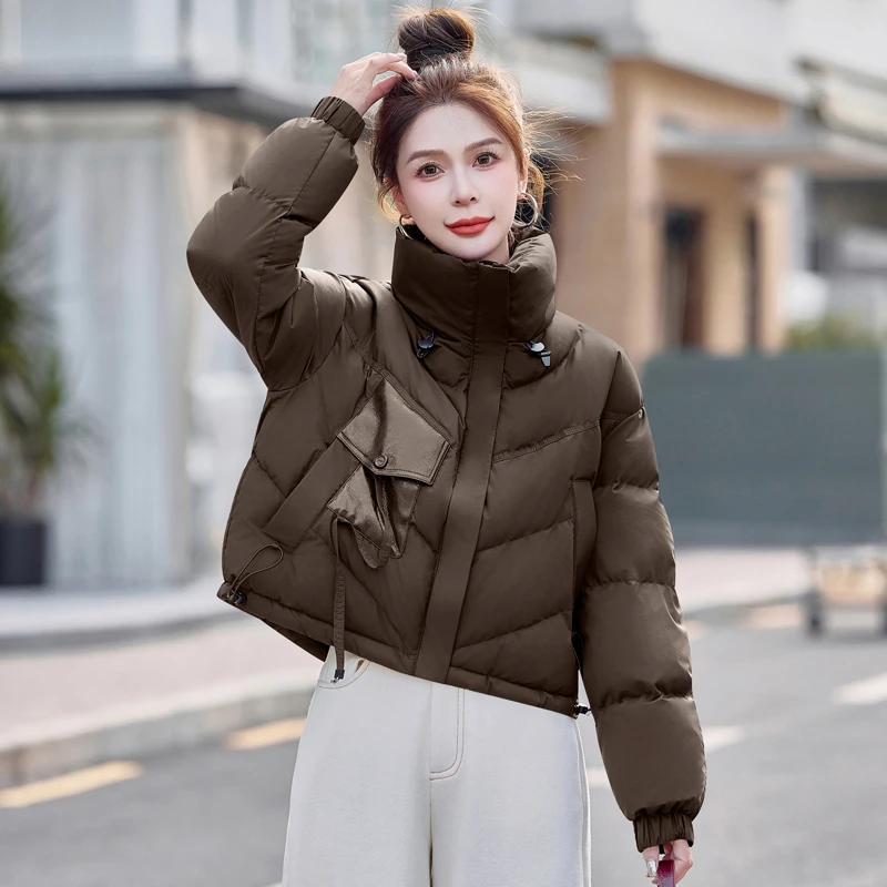 卡莲格/时尚洋气立领棉衣外套女冬季新款加厚保暖羽绒手塞棉棉服