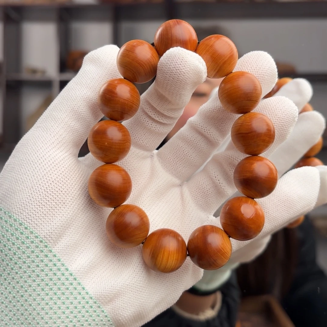 柏木（崖柏）手串/手链 红油牛毛纹1.8白粉骨料药香44