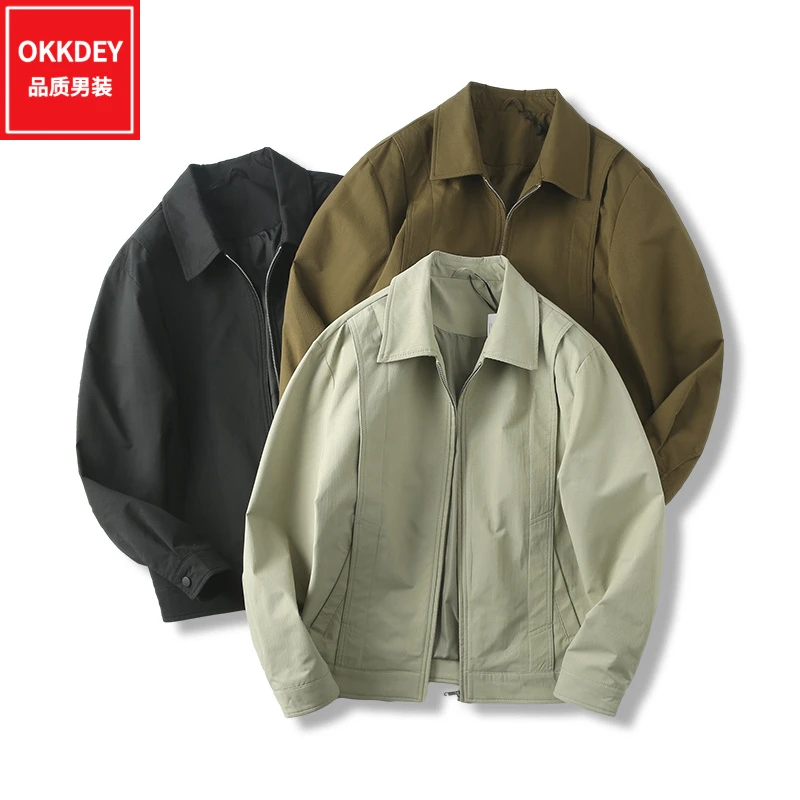 高端男装复古翻领夹克春秋新款男士商务休闲外套潮流百搭简约上衣