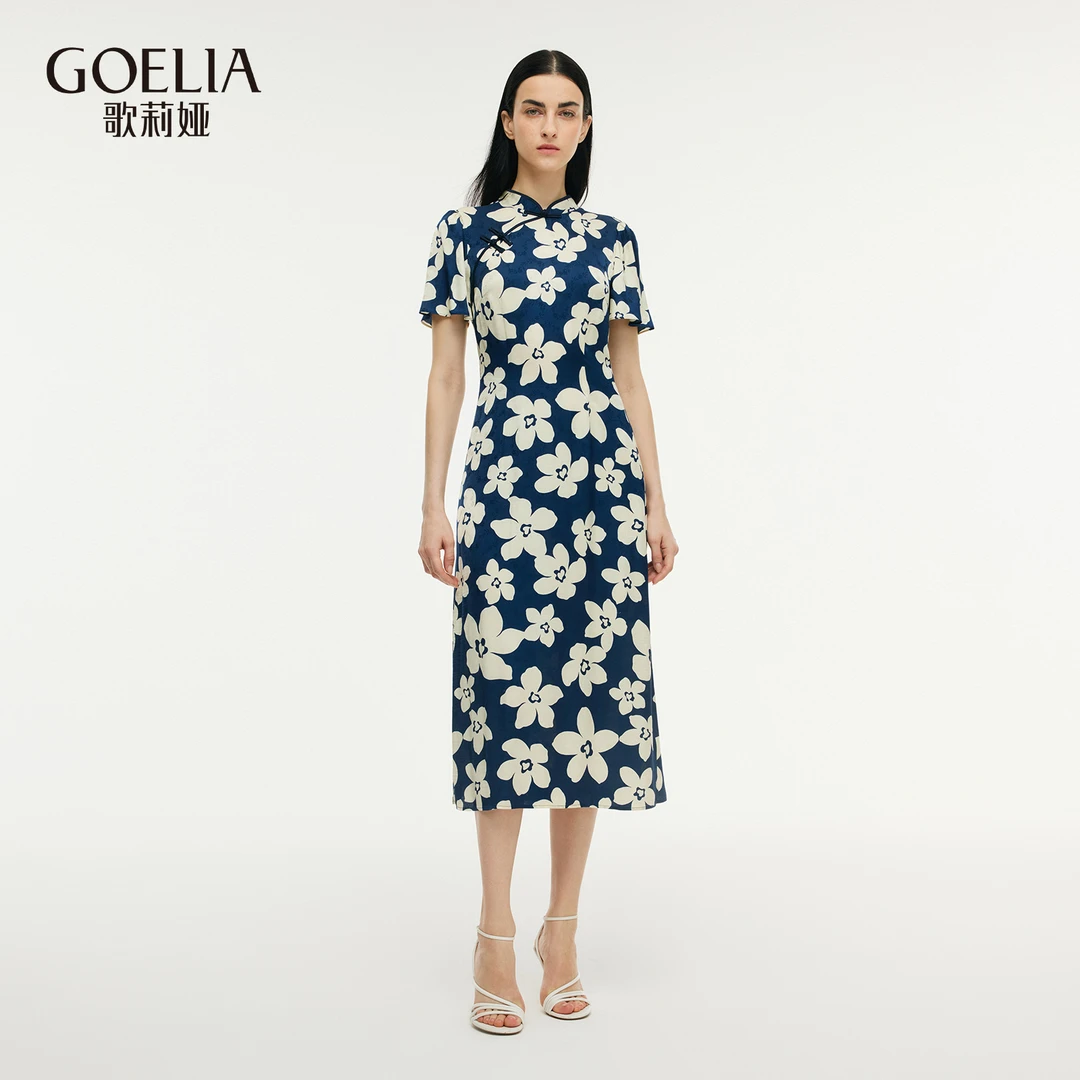【福利款】歌莉娅夏季印花旗袍连衣裙配头饰优雅新中式1E5R4K2JA