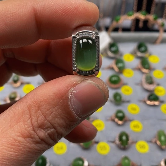 和田玉（碧玉）戒指银S925镶嵌自**生