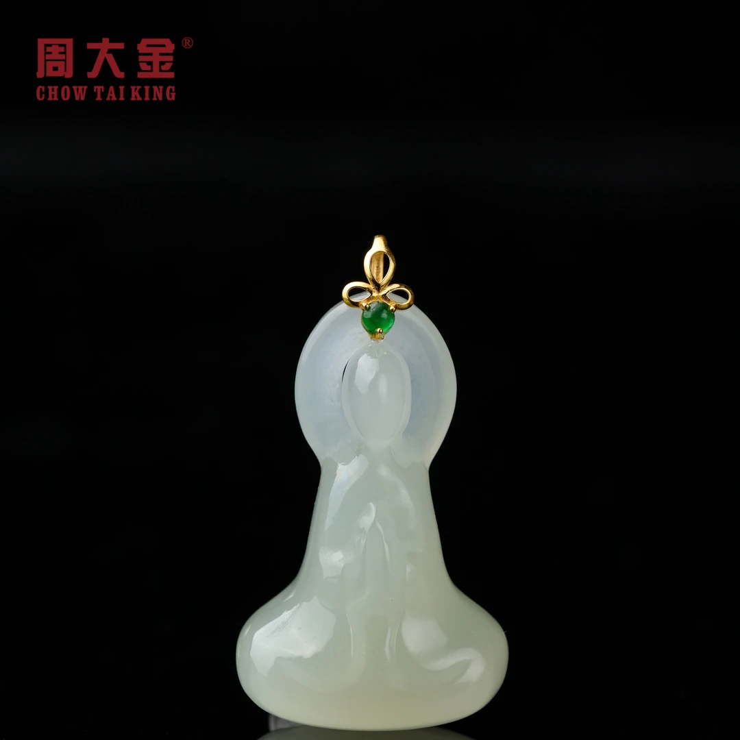 【周大金玉石】18K金和田玉晴水无相佛吊坠-D10544-臻