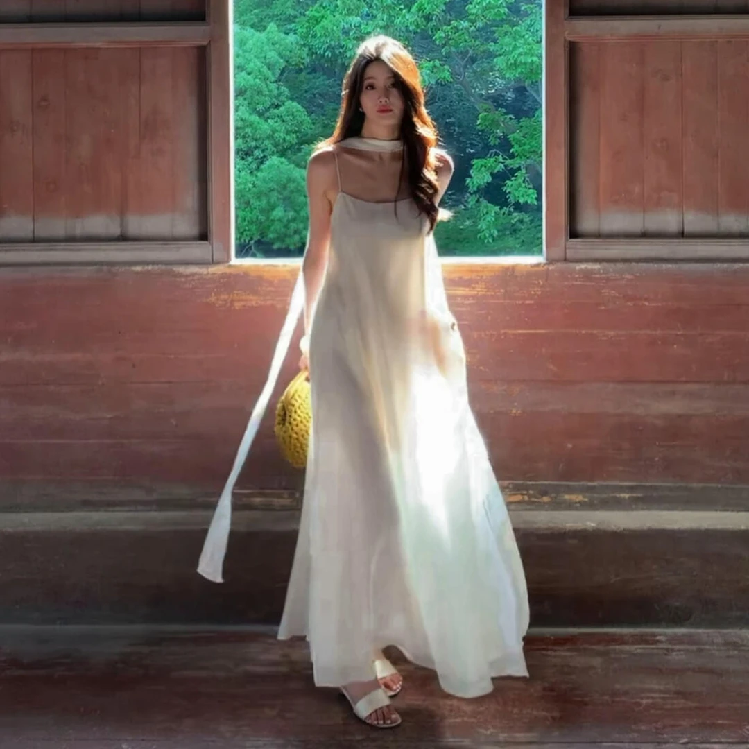 假风穿搭白色无袖吊带连衣裙子女夏季2025新款度法式初恋气质长裙