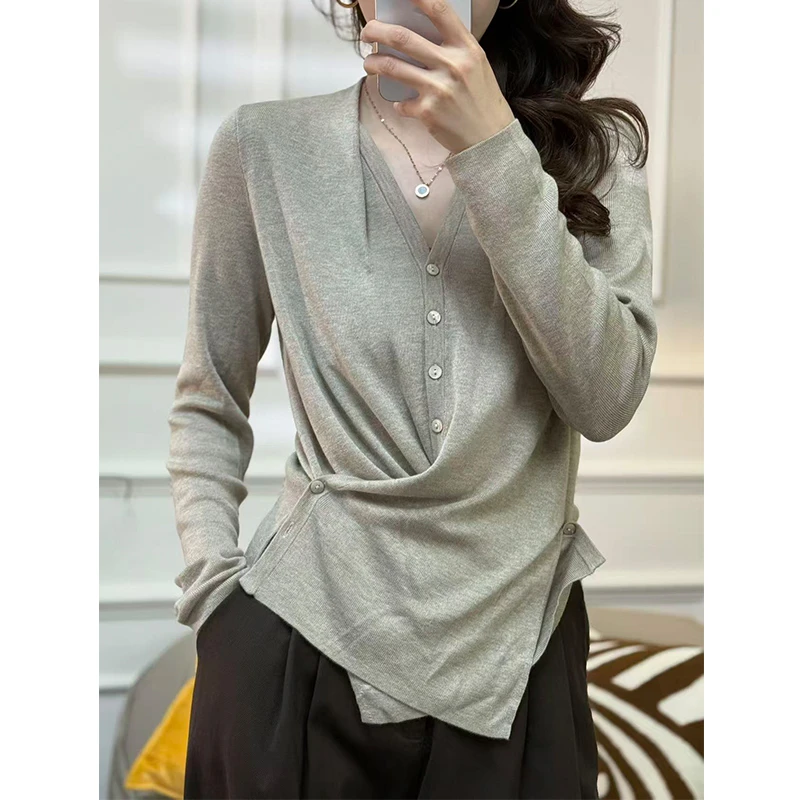 【气质女神】羊毛针织简约设计感时尚长袖羊毛开衫91062