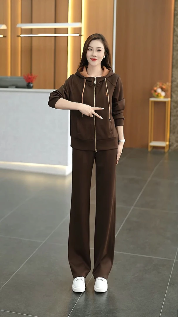 2025秋冬春秋休闲风时尚套装显瘦气质减龄运动长袖连帽两件套6632