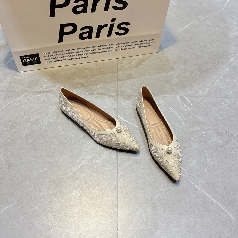 【DR设计师联名】法式小香风尖头平底单鞋女2025年夏季新款浅口绸