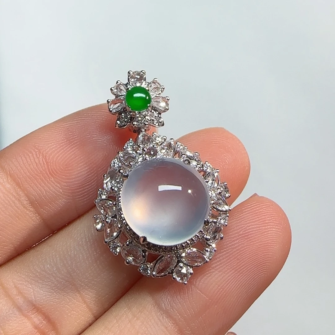 翡翠18K金镶嵌吊坠(不含链)蛋面