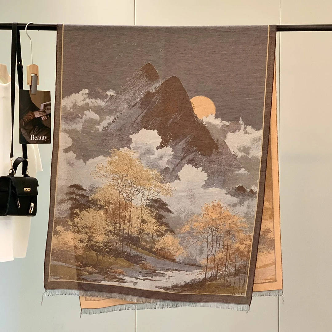 【云岫金晖】70x180高档丝巾围巾女士披肩新款素雅百搭（550）